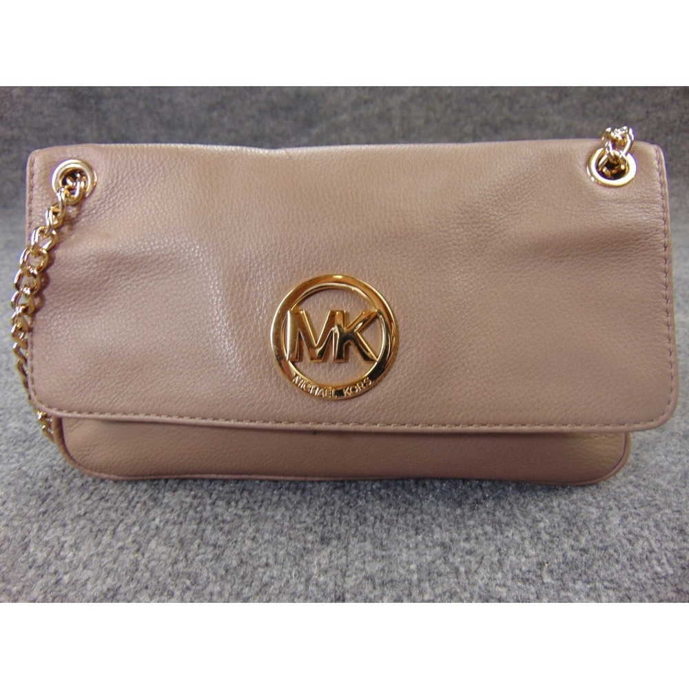 Michael Kors Fulton Large Flap Crossbody Bag Tan Pebbled Leather Chain - Picture 4 of 16